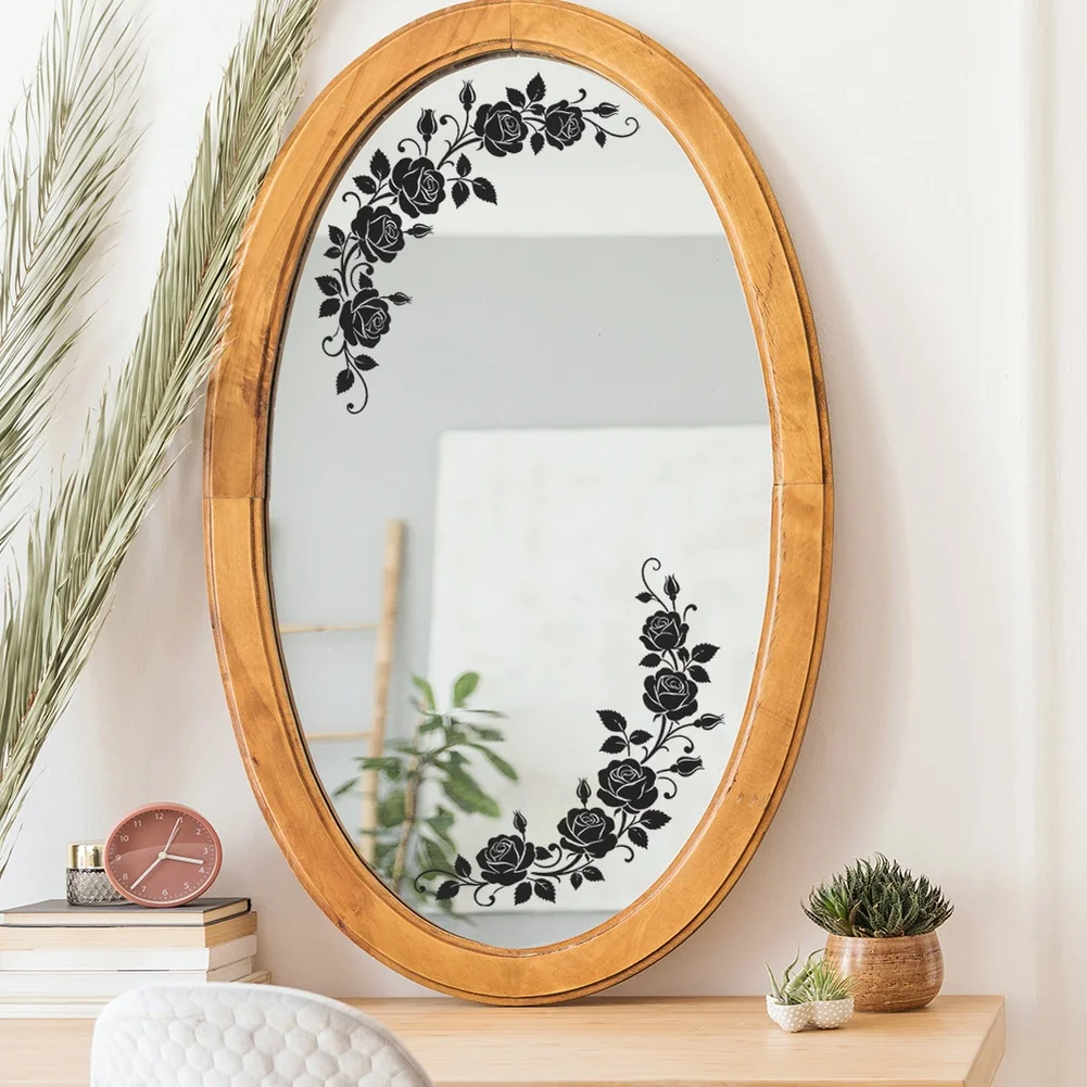 Black Vine Pattern PVC Sticker for Bathroom Mirror Wall Decoration Waterproof Construction for Smooth Adhesion