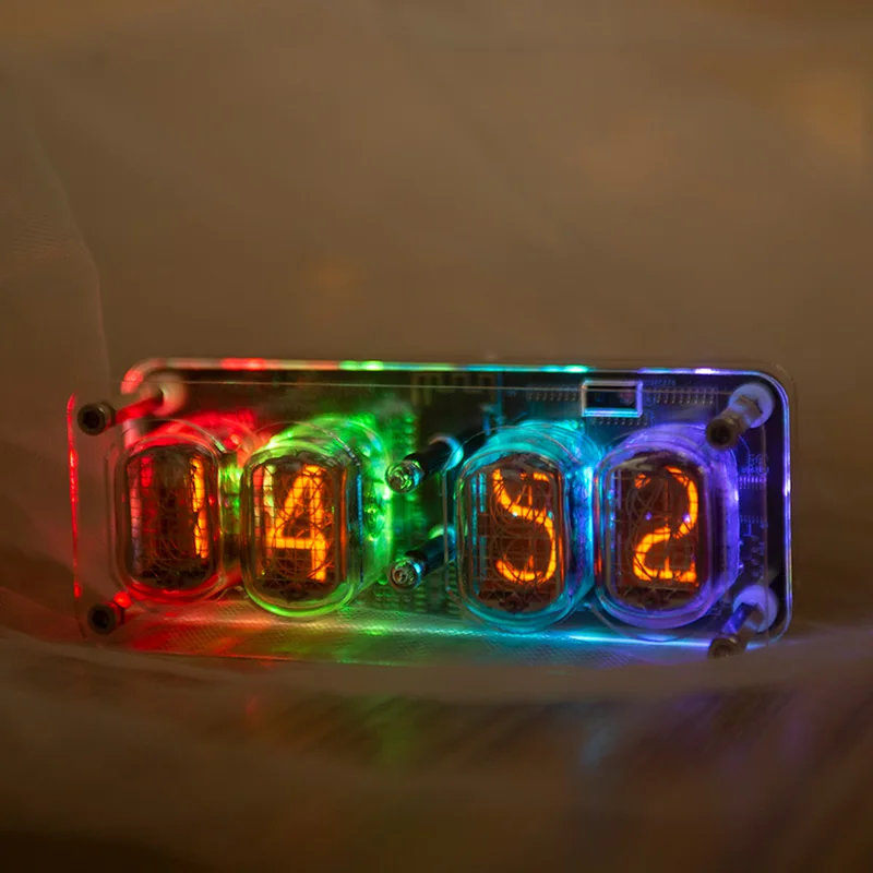 RGB 4 Digit IN-12 Nixie Glow Tube Clock IN12 With LED Backlight WIFI auto-calibration Time Type C 5V