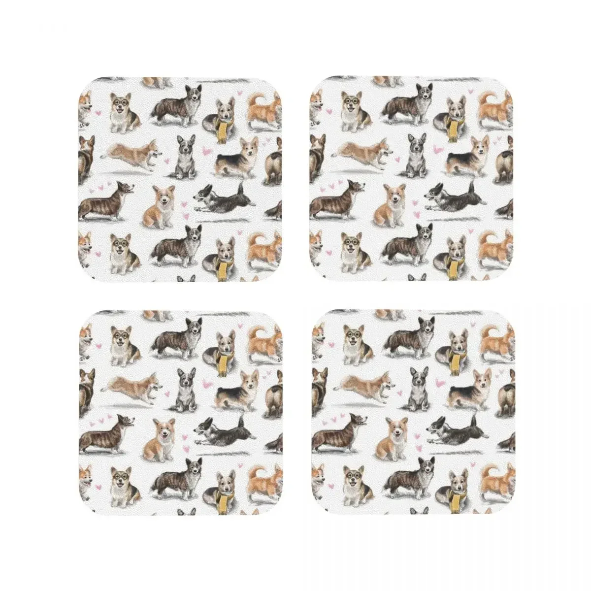 Corgi Coasters Kitchen Placemats Non-slip Insulation Cup Coffee Mats For Decor Home Tableware Pads Set of 4