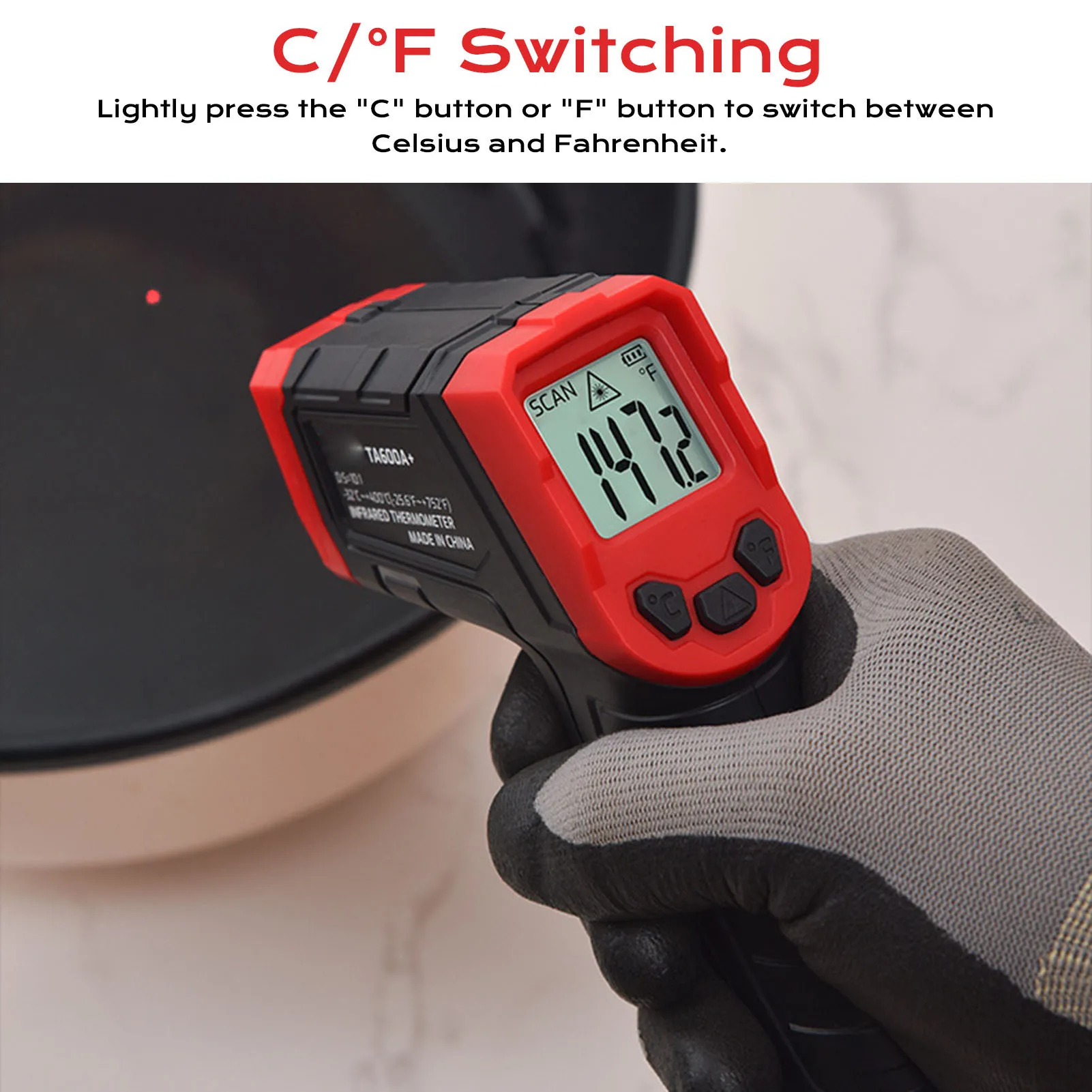 ميزان الحرارة بالأشعة تحت الحمراء -32 ° ج إلى 400 ° ج 37 ° F إلى 932 ° F شاشة LCD عالية الدقة ميزان حرارة بالأشعة تحت الحمراء للطبخ والقلي والمطبخ والشواء