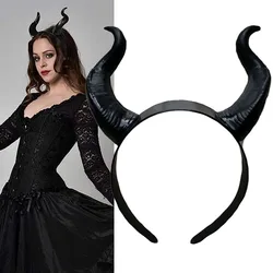 Women Black Queen Witch Demon Horns Headpiece Cosplay Animal Antelope Ox Devil Girl Headdress Halloween Party Costume Headband