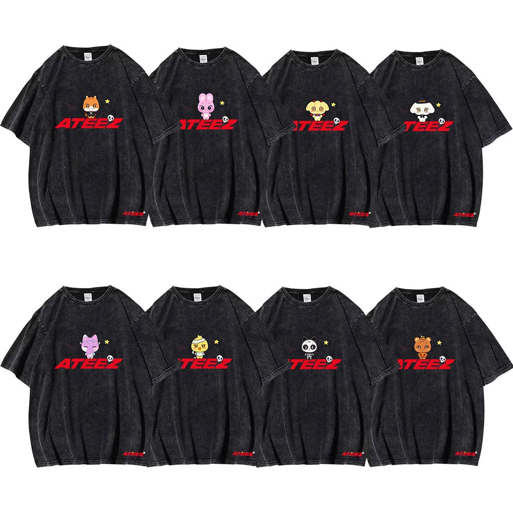 

KPOP Ateez Cartoon Print Short Sleeve T Shirt Women Men Harajuku Tops Vintage Aesthetic Graphics Tshirt Cotton Tees Streetwear