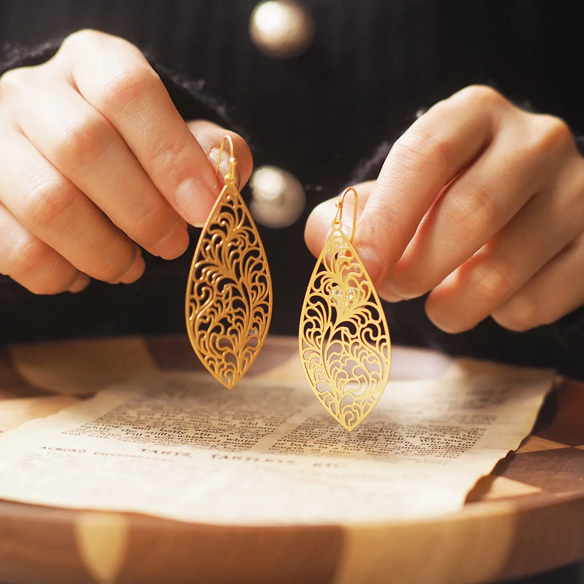 

Greek Niche Bohemian Vintage Lace Openwork Sheet Pendant Ear Hooks - Handmade Artisan Earrings, Gypsy-Inspired Festival Style
