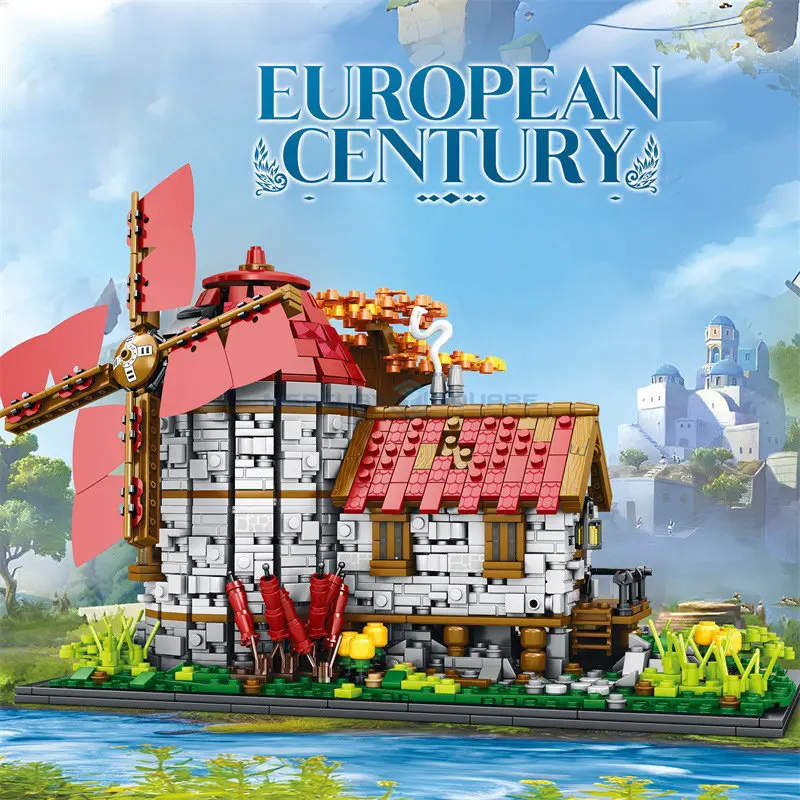 Windmills Town MOC European Century Architecture Model Blocks Winnower House Building Bricks Set Ideas Gift Toy Boys Girls Kids