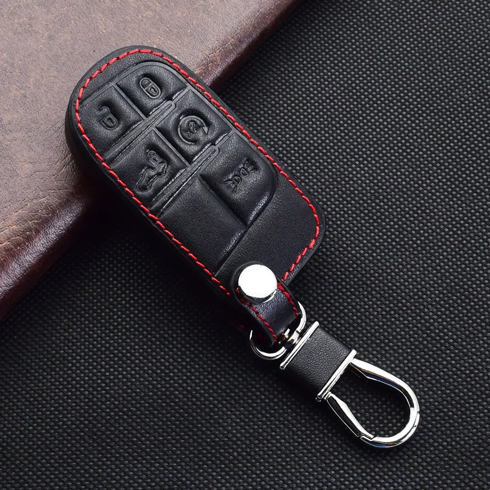 Leder Auto Schlüssel Fall Fernbedienung Schutz Abdeckung Schlüsselbund Für Fiat Toro Freemont Dodge Charger Challenger Jeep Grand Cherokee – Detail 7