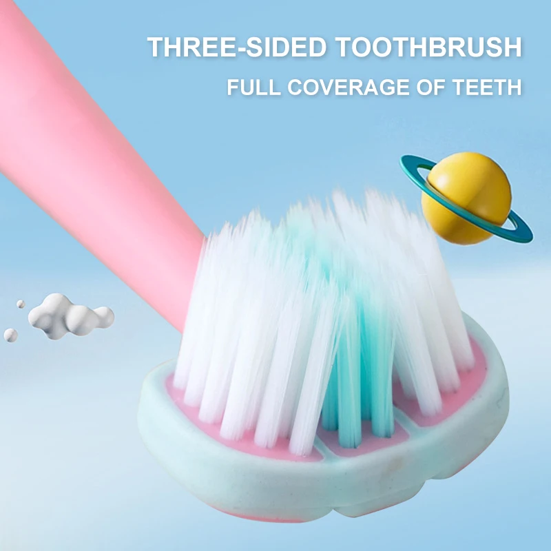 2pcs Children\'s Toothbrush Three-sided Soft Bristle Teeth Whitening Brushes For 3-12 Years Old Kids Dental Oral Care