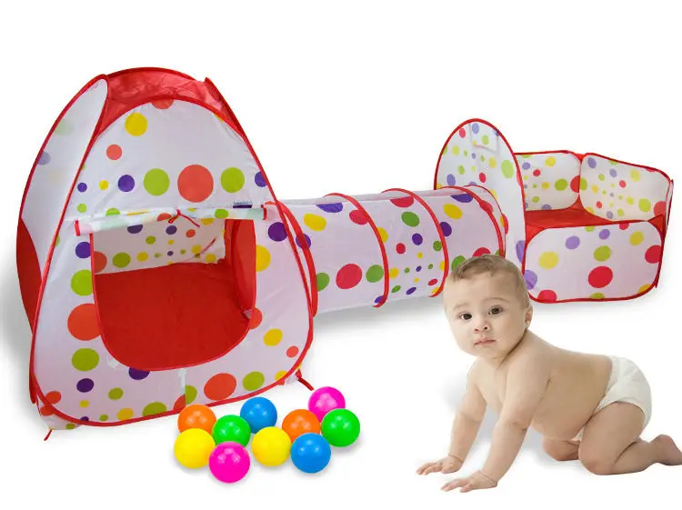 [Funny] 300cm Indoor outdoor House + Tube + Sea ball pool (3 in 1) tent foldable child park shooting crawling game tent baby toy