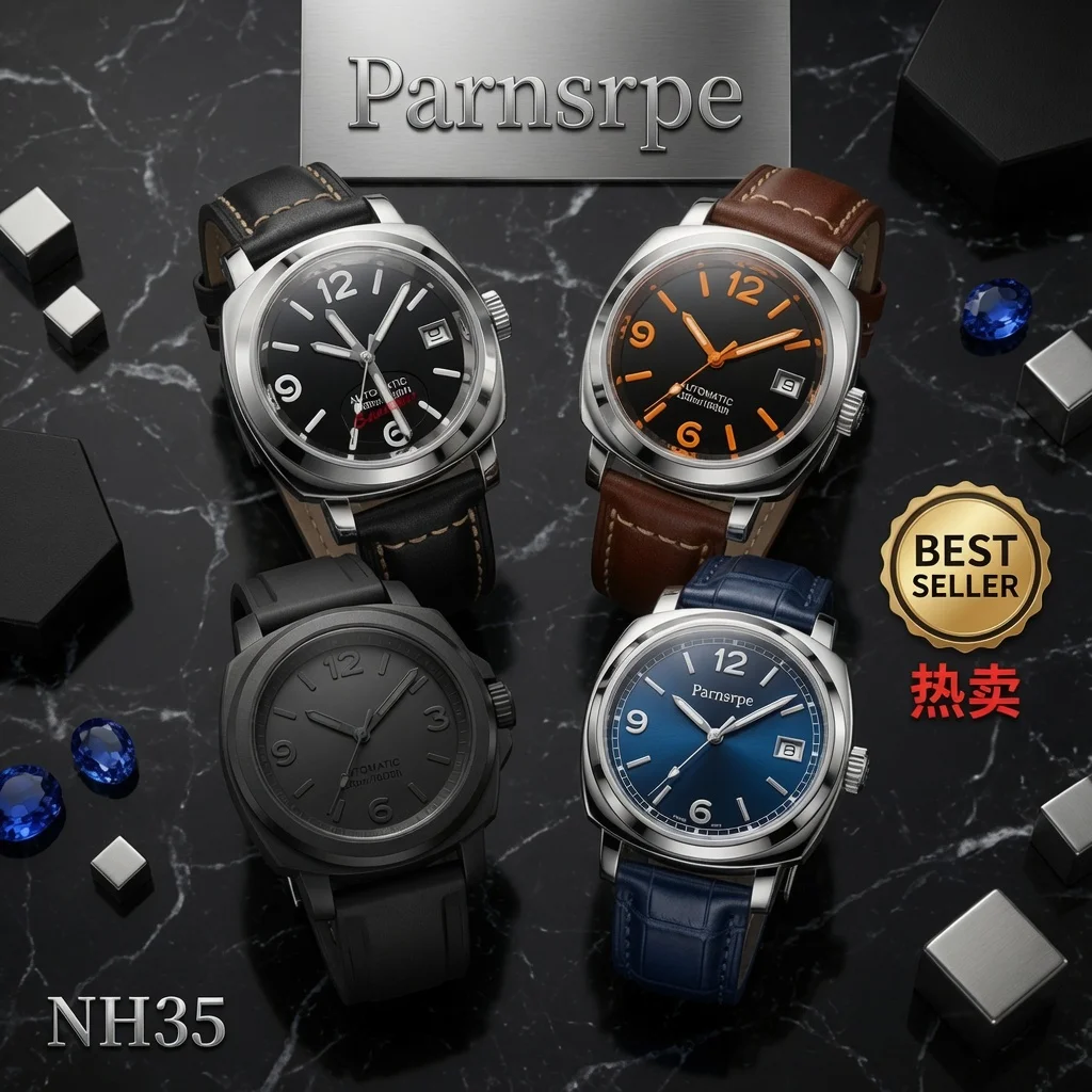 Parnsrpe Men Automatic Watch 40MM Square Mechanical Wristwatch Dive 200m Waterproof Luminous Sapphire NH35 California Dial