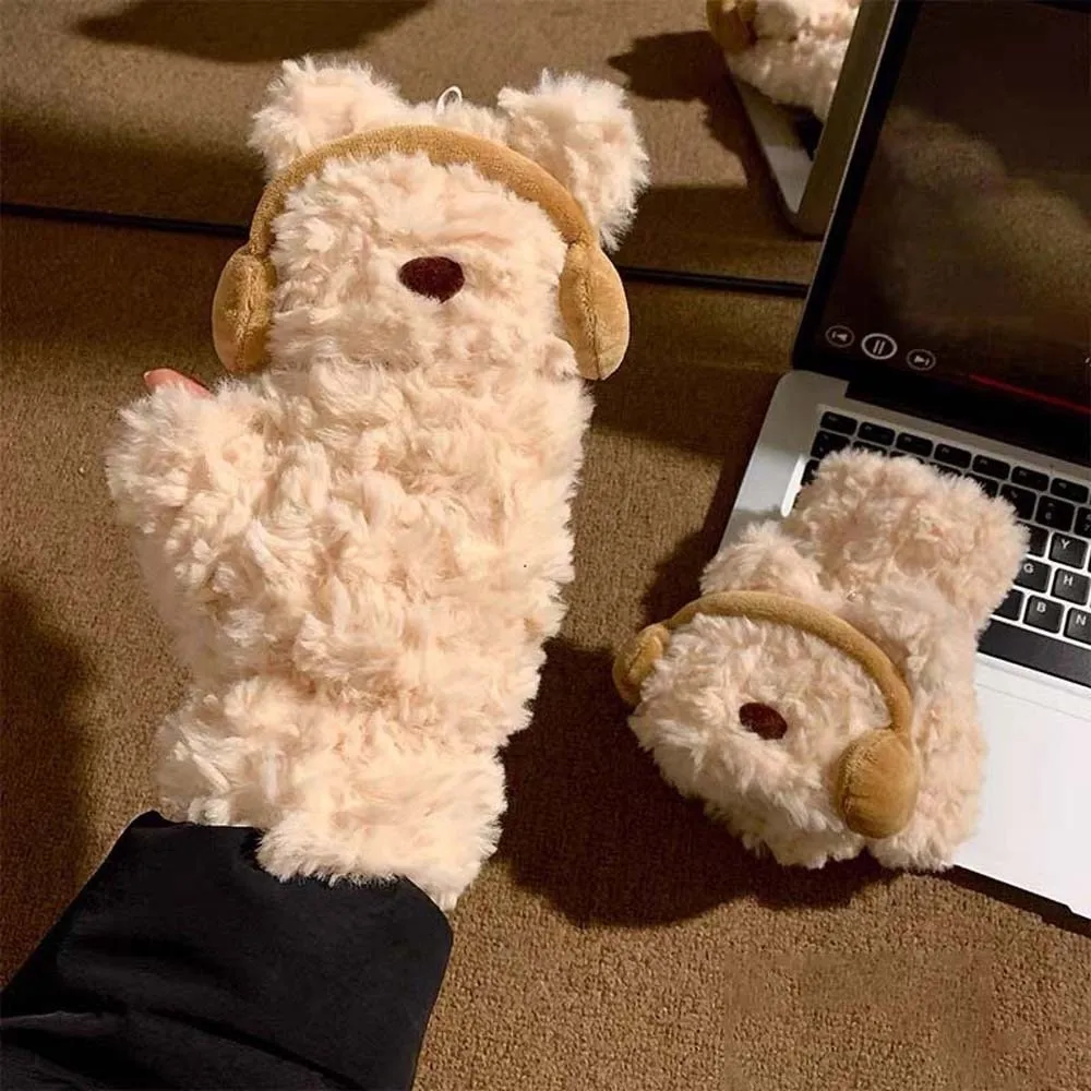 

Милые перчатки-митенки с мультяшным медведем, ветрозащитные, утолщенные, зимние, плюшевые, из акриловых волокон, теплые, для защиты от холода, для улицы