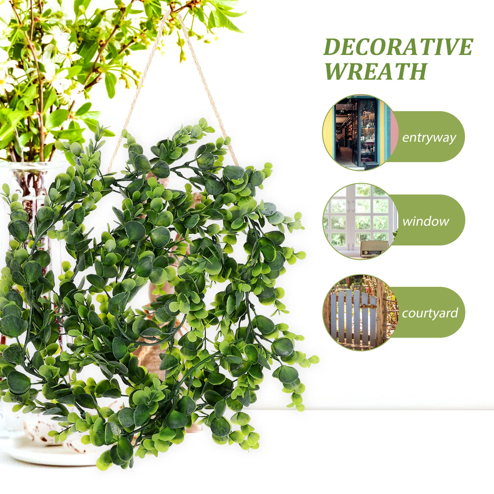

2pcs Artificial Eucalyptus Vine Fake Green Leaves Realistic Hanging Garland For Wedding Party Decor Simulation Plant Rattan