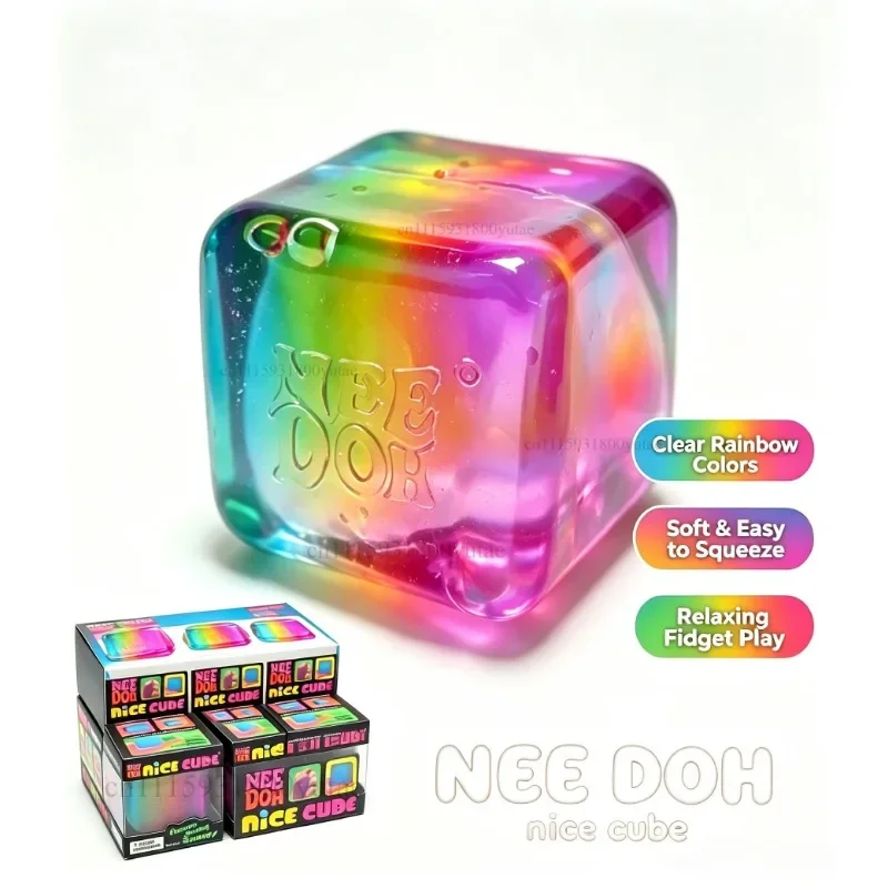 NEEDOH Rainbow Cube Squishy Fidget Toy Cube Stress Relief and Fingertip Release Toy Blind Box Sensory Stress Reliever Fidget Too
