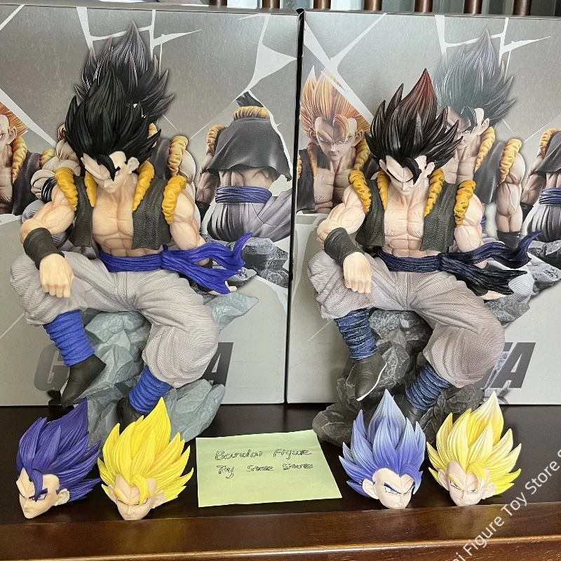 23cm Action Figures  Anime Dragon Ball Figure Gk Three Head Replaceable Sitting Posture Gogeta Figure Model Ornaments Toy Gift