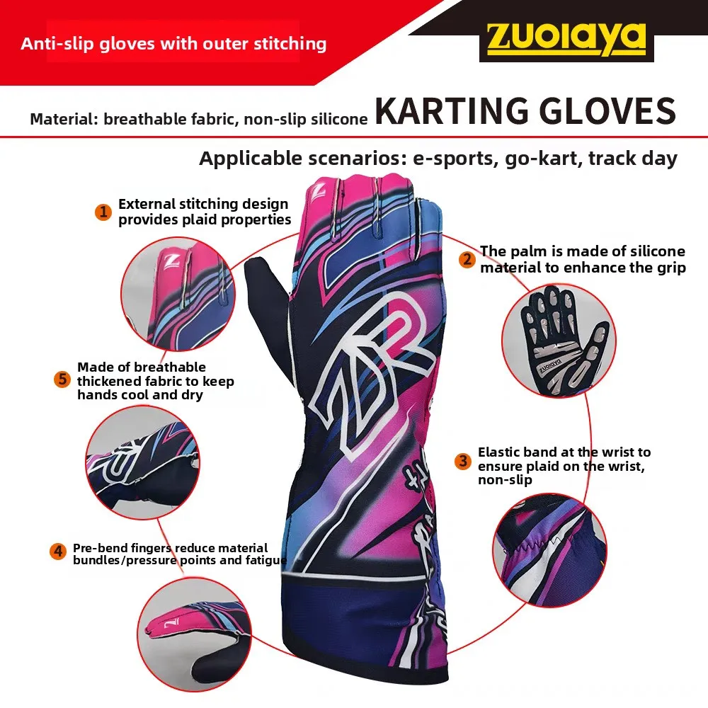 Kart Glove Racing Long Outer Seam Gloves Non-Slip Light and Thin Full Palm Silicone Wear-Resistant and Customizable Pattern