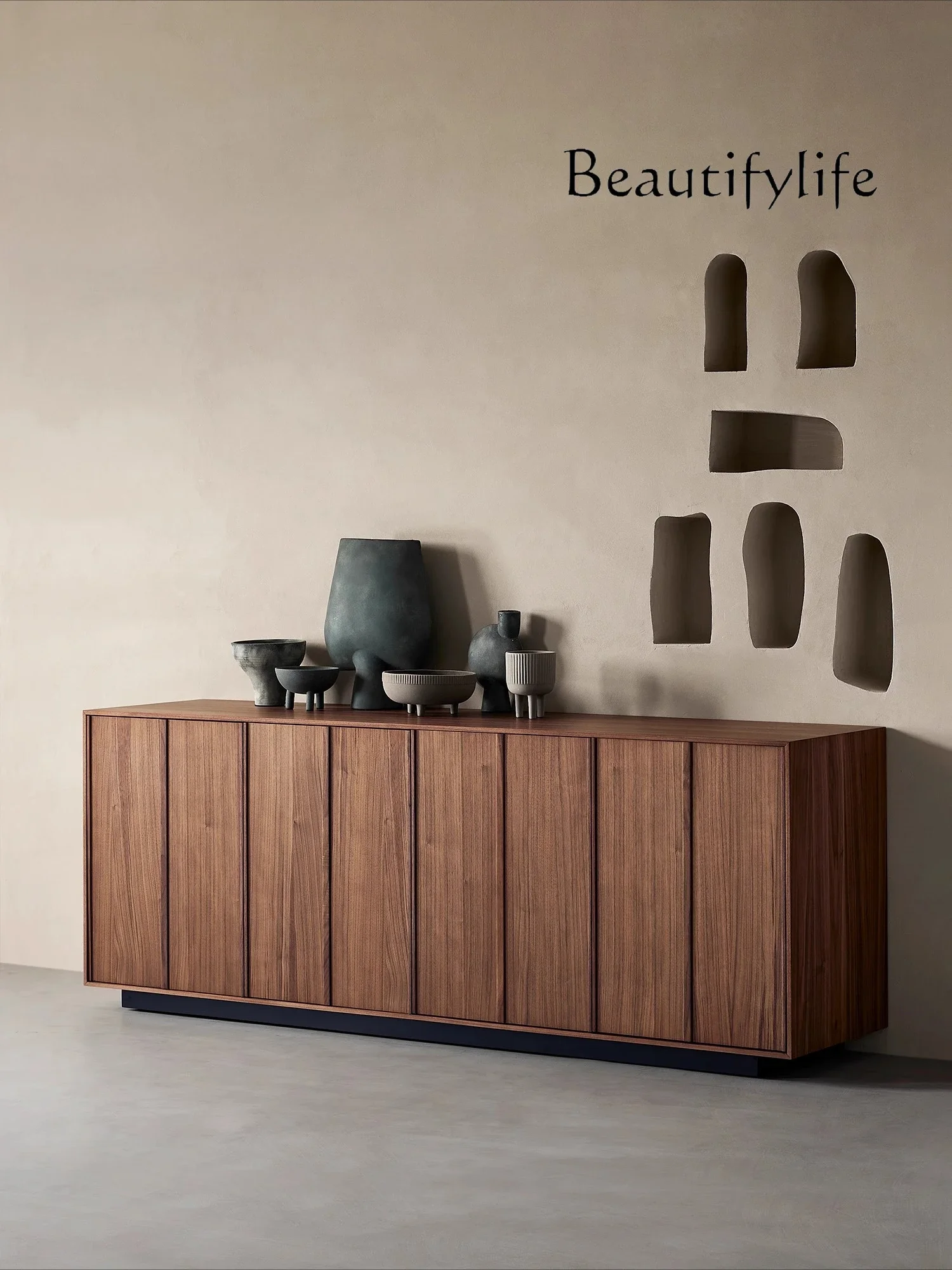 

BJ Yapu North American Black Walnut Side Cabinet Italian Minimalist Solid Wood Locker Wabi Sabi Bucket Cabinet