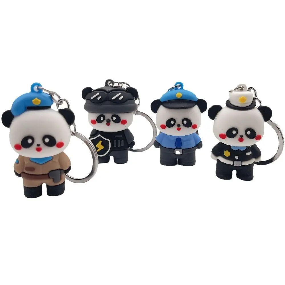 Cute Creative Panda Police Car Keychain Raincoat Milk Pig Keyring Animal Cartoon Doll Backpack Pendant