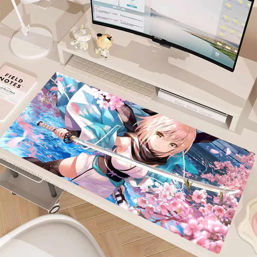 Anime Girl Saber Mouse Pad Large Gaming Keyboard Mat LockEdge Rubber Computer Office Accessories