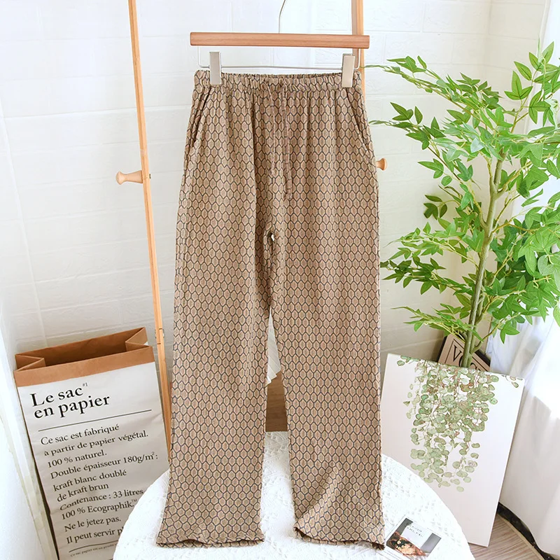 Pantaloni del pigiama in Crepe di cotone da donna pantaloni larghi in vita elasticizzata pantaloni del sonno traspiranti Home Lounge Wear quattro stagioni