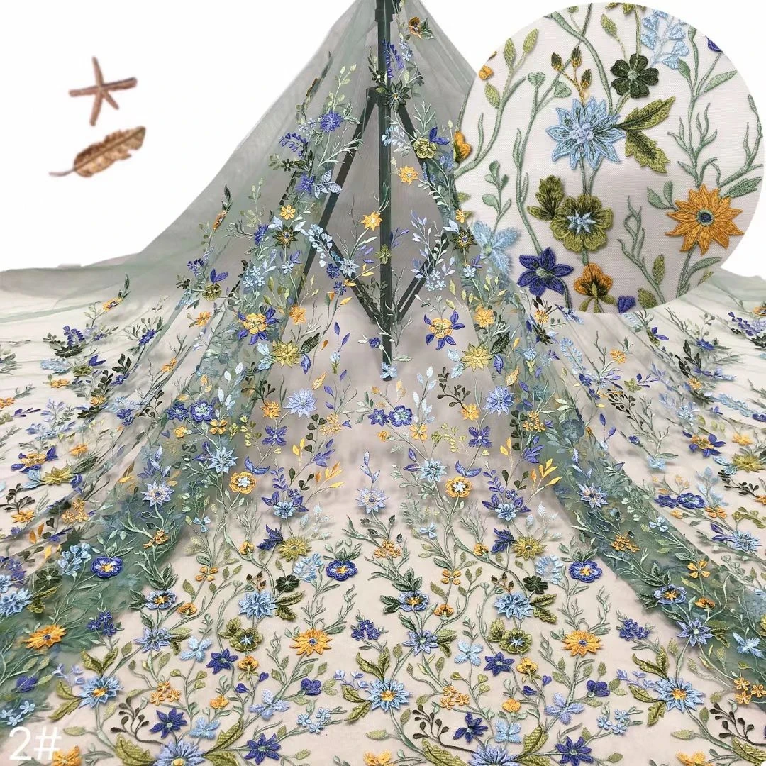 Lady Dress Lace Fabric Material Tulle Mesh Embroidered Colorful Lace Fabric Designer Fabric By The Yard