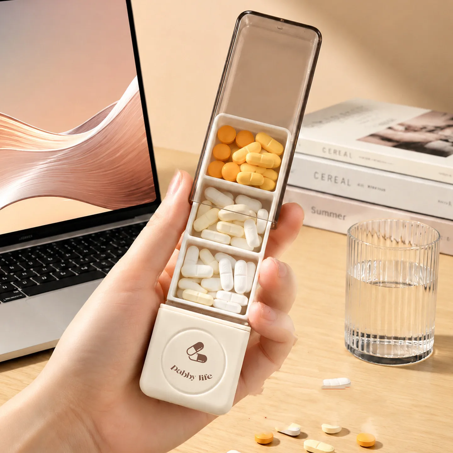 Portable Three Grids Medication Box Daily Three Meals Pill Cutter Visualized Pill Dispenser Household Travel Storage Organizer