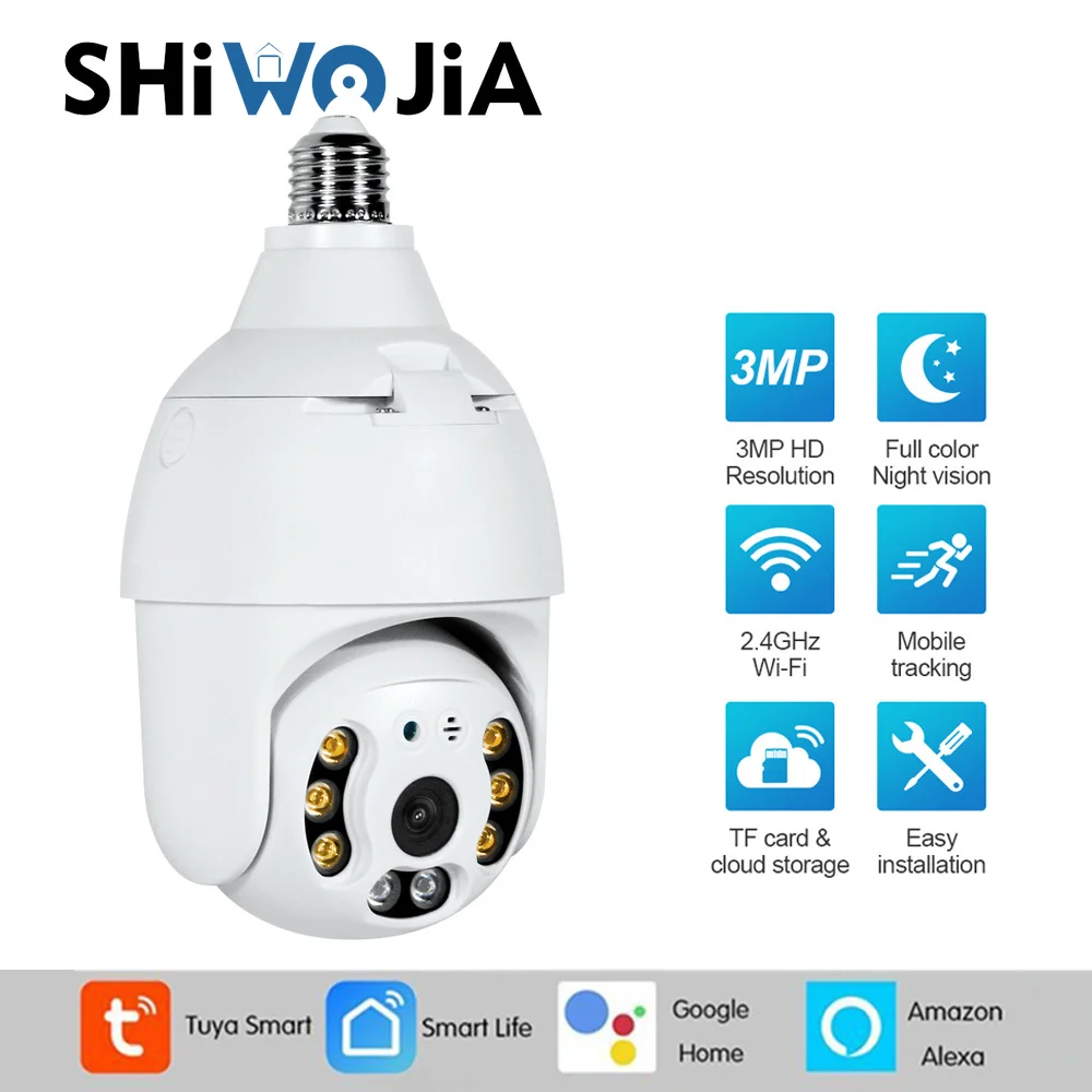 SHIWOJIA 3MP IP Camera Wifi 4X Zoom Video Surveillance Mini Dome Wireless Lamp Smart Life Alex Google Home Security CCTV Cam