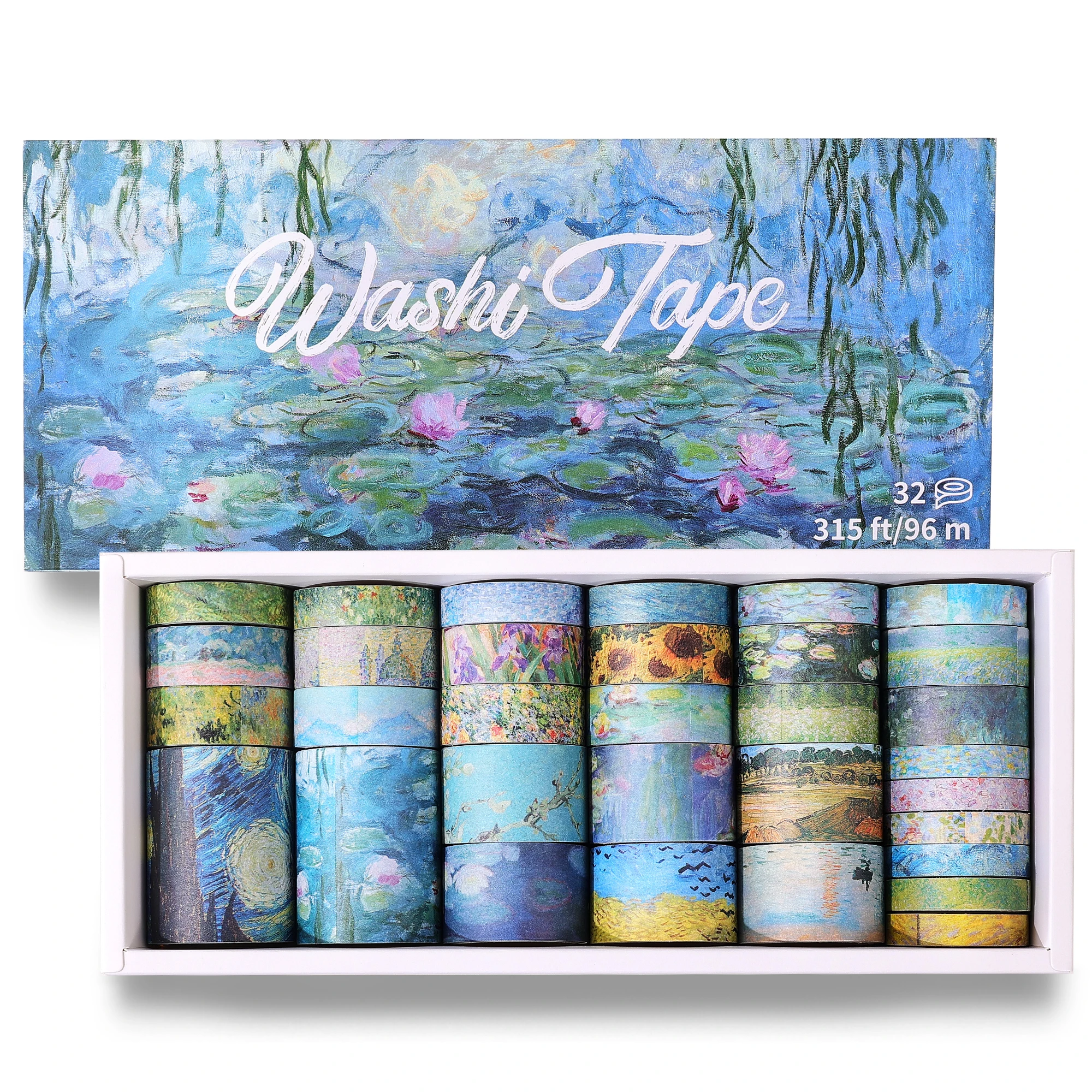 32 Rolls Washi Tape Set, Colored Van Gogh Patterns Decorative Masking Tape, Vintage Artists Tapes for Journaling, Junk Journal,