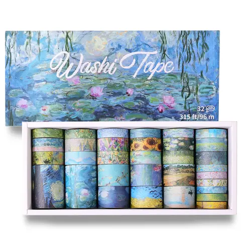 32 Rolls Washi Tape Set, Colored Van Gogh Patterns Decorative Masking Tape, Vintage Artists Tapes for Journaling, Junk Journal,