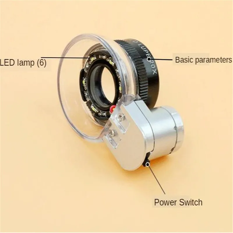 6 светодиодный увеличительное стекло 20X Оптическое стекло объектив Ручной глаз Лупа ювелирные изделия часовщики чтение металла Лупа Multif
