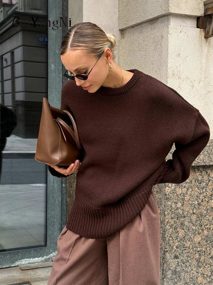 

Beiyingni, свободный свитер большого размера с круглым вырезом, женский свитер 2022, осень-зима, повседневные модные женские свитера, белая верхняя одежда, теплый пуловер