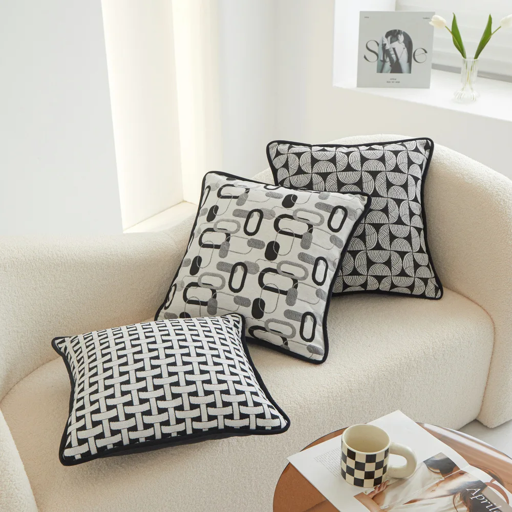45x45cm Nordic Pattern Black White Modern Abstract Geometry Pillowcase New Luxury Chenille Cushion Cover Sofa Office Home Decor