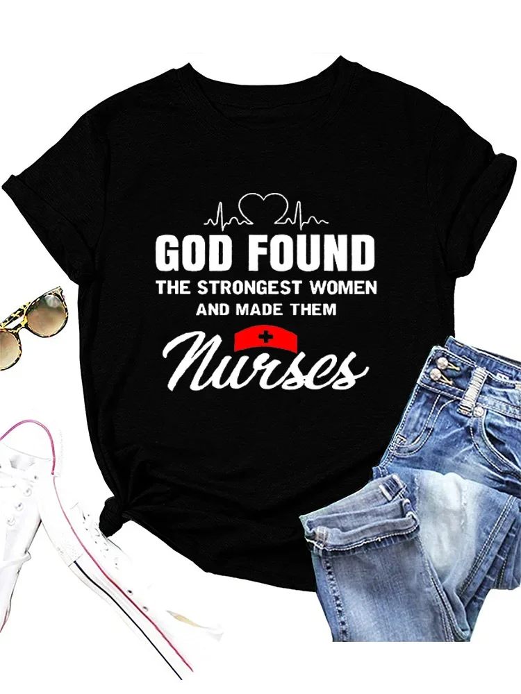 GOD FOUND Nurses Print Women T Shirt Short Sleeve O Neck Loose Women Tshirt Ladies Tee Shirt Tops Camisetas Mujer