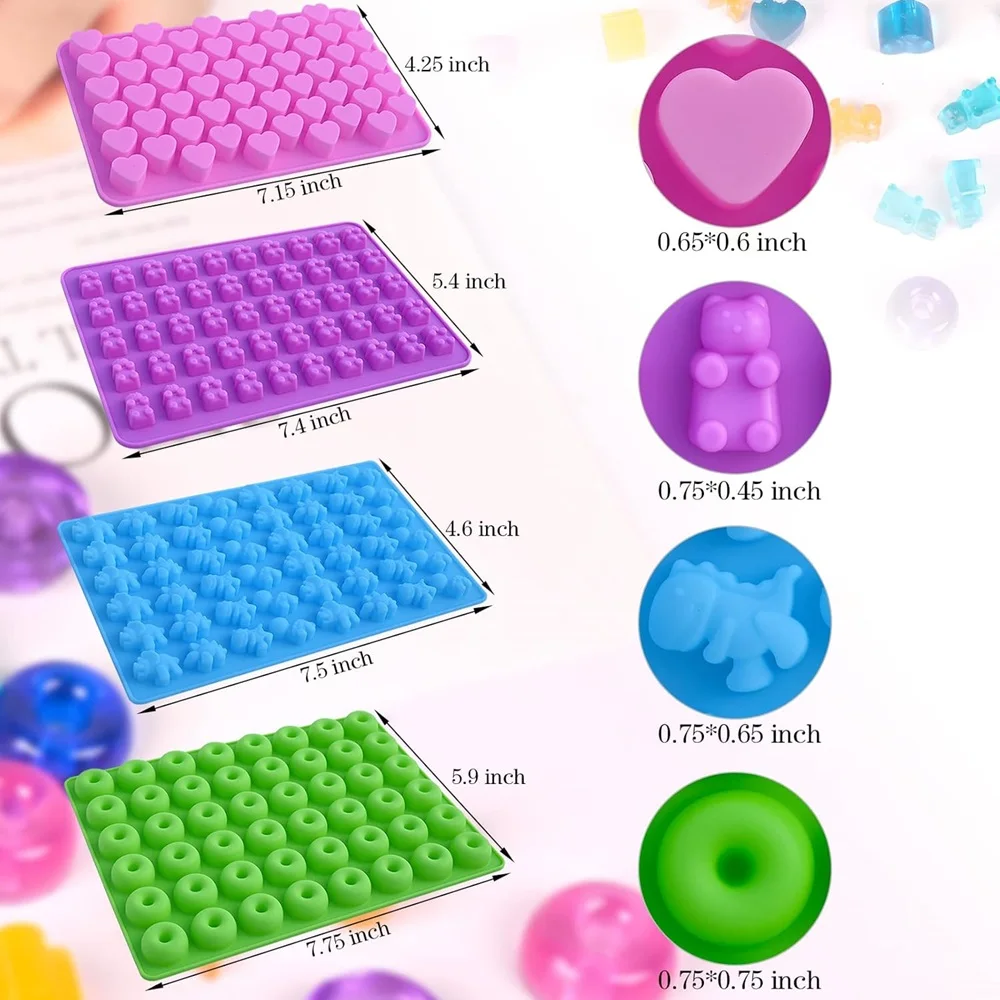 

6PCS Candy Silicone Moulds with 2 Dropper Set Candy Gummy Molds Jelly Trays Mold Set DIY Reusable Candy Baking Mold Kitchen Tool
