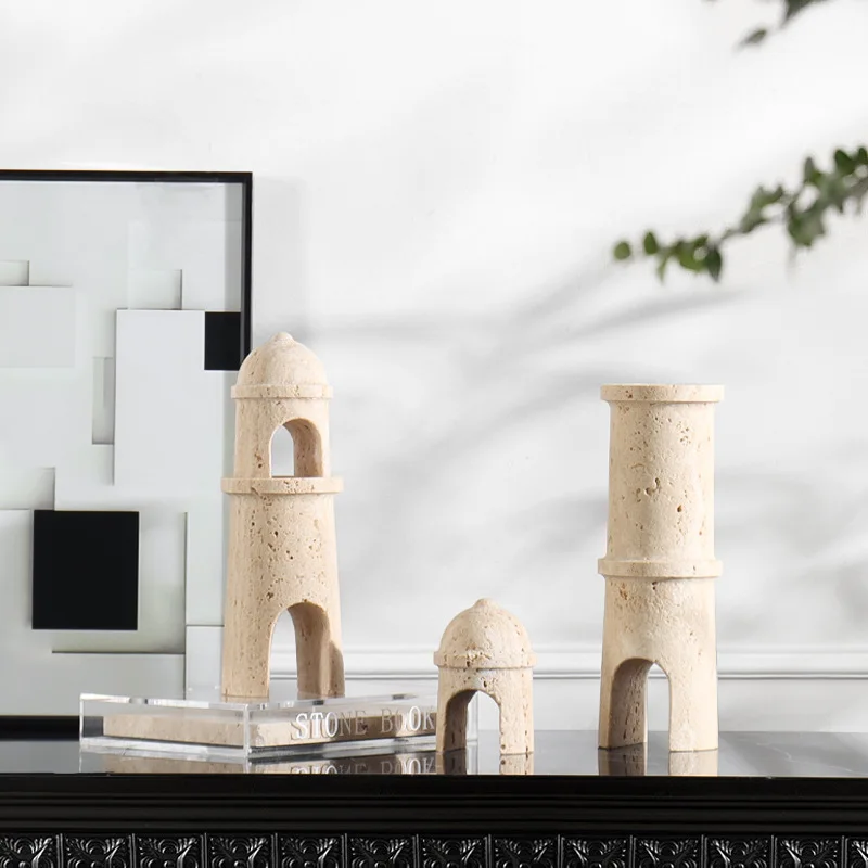 Creative medieval yellow cave stone castle ornament soft decoration model room living room coffee table table marble arch jewelr