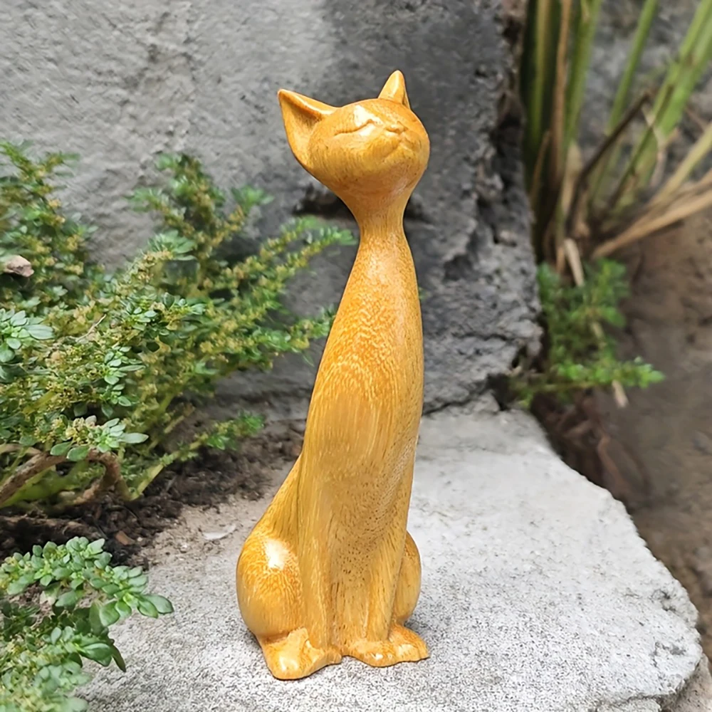 Estatua de Gato Sentado de Madera con Ojos Cerrados, Diseño Moderno y Elegante, Decoración para Fiestas de Halloween, Regalo con Temática Animal para Pascua, Adorno de Escritorio Estilo Bosque, Decoración Creativa para el Hogar, Colección de Regalos Festivos