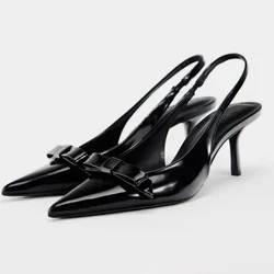 2024 Moderne Kantoorschoenen Voor Vrouwen Wit Zwart Bruiloft Slingback Puntschoen Vlinderdecoratie Vrouwelijke Sandalen Met Hoge Hakken