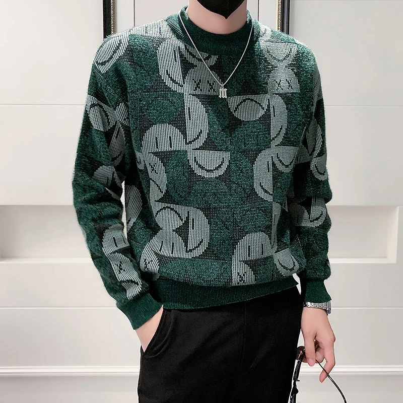 

Funny Cartoon Pattern Long Sleeve Knit Sweater Jersey Winter Autumn Korean Slim Fit Fashion Warm Pullovers Men Outwear