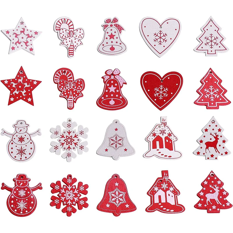 

10Pcs Mixed Wooden Christmas Tree Pendants Noel Ornaments for Xmas Navidad Home Room Party New Year Gift Diy Accessories