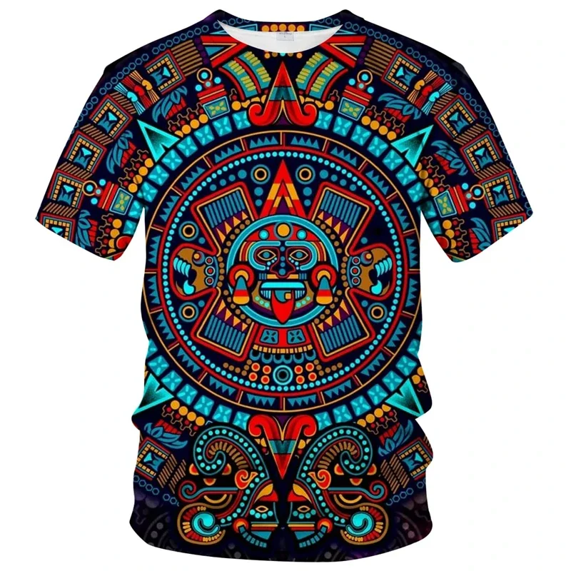 

Mayan Culture Theme T Shirts Male Clothes Retro Mexico Aztec Totem T-Shirt For Men Summer 3d Print Short Sleeve Tees Tops