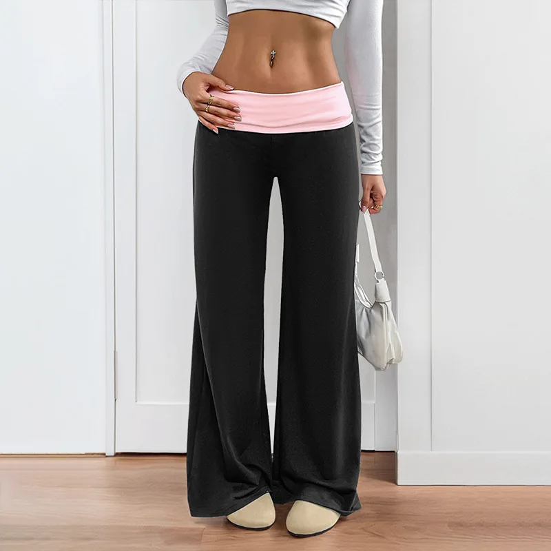 Block Low Waist Casual Sports Home Color Crash Wide Leg Pants