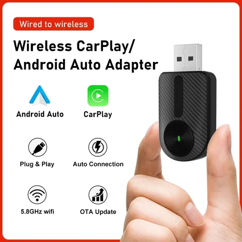 Adaptador inalámbrico 2 en 1 Carplay Android Auto Adaptador Carplay para estéreo de coche OEM con USB Plug and Play cableado a inalámbrico