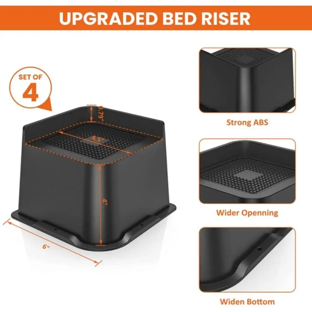 

4 Inch Height Bed Risers 4pcs Set Square Design Furniture Risers Oversized Support Heavy Duty Adjustable Furniture Frame