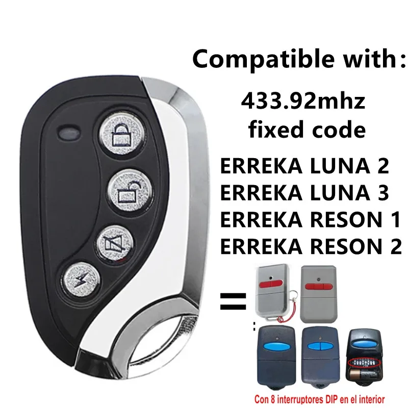 

433.92MHz ERREKA remote control LUNA 2, LUNA 3, RESON 1, RESON 2 garage door remote control door command 433MHz fixed code