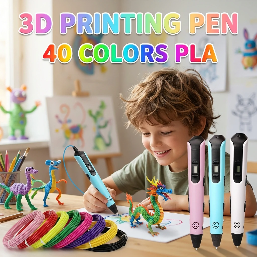 

3D-ручка для рисования с LED-экраном, подарок на Рождество и день рождения для детей, 3D-ручка для детей, 100 м PLA, 3M, 40 цветов, USB, с коробкой для хранения