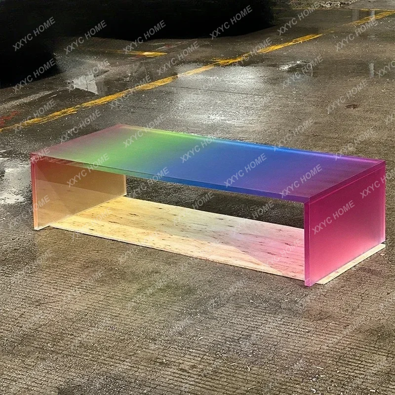 XX Acrylic rainbow gradual change coffee table living room glas furniture art square table