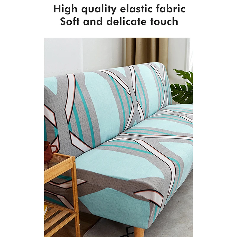 Armless Sofa Cover Geometric Pattern Super Stretch Washable Modern Futon Bed Cover Sofa Slipcovers