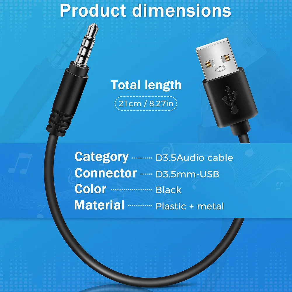 3.5Mm Stekker Aux Audio Jack Naar Usb 2.0 Mannelijke Oplader Kabel Adapter Snoer Voor Auto Mp3