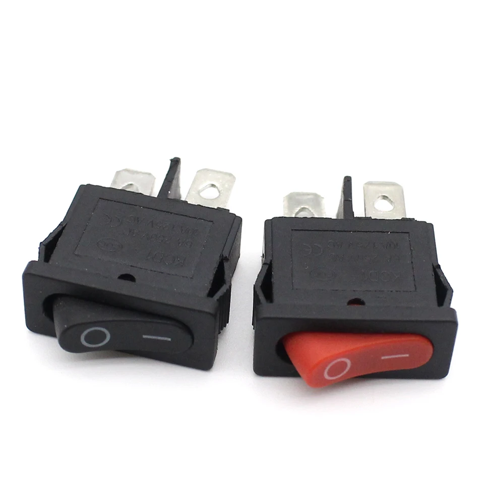 100/200PCS KCD1-110 Mini Thin Flat Rocker Switch ON-OFF 2pin Red and Black 9.5*21MM Instrument Small Switch 6A/250V 10A/125V AC