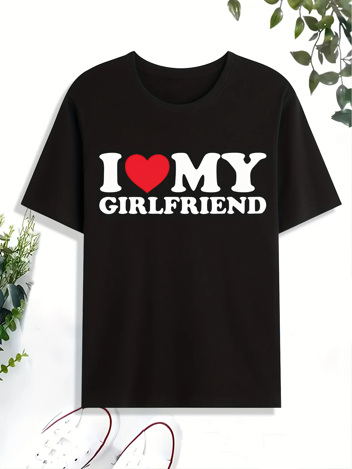 T-shirt pour homme en coton 100% premium avec impression de slogan « J'aime ma petite amie » pour les sorties romantiques décontractées et les rendez-vous galants d'été
