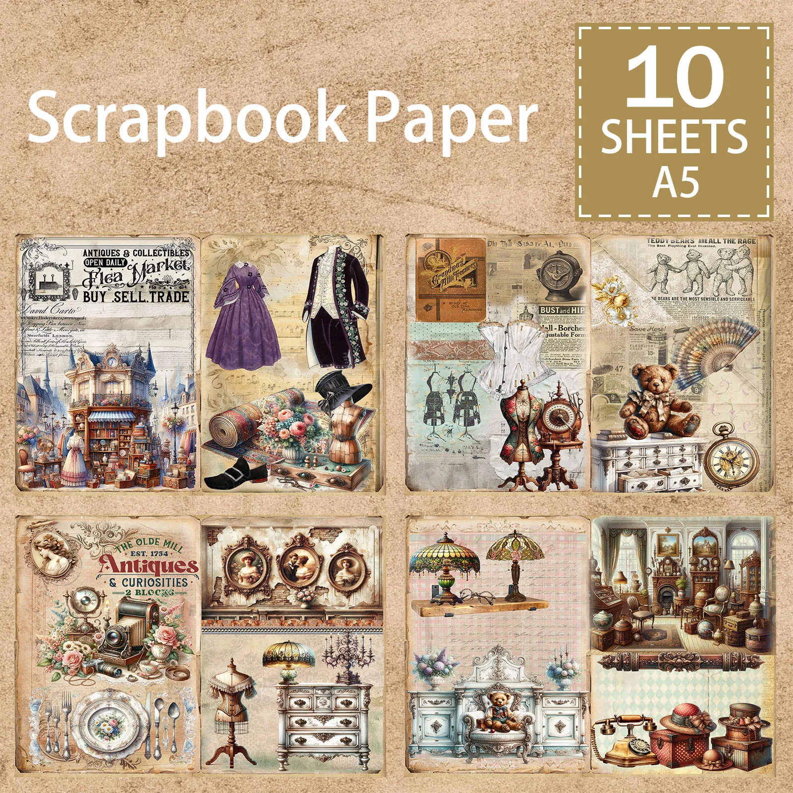 10 Sheets A5 Size Victorian Girls Suit Dress Retro Old Items Background Vintage Grunge Journal Planning Scrapbooking