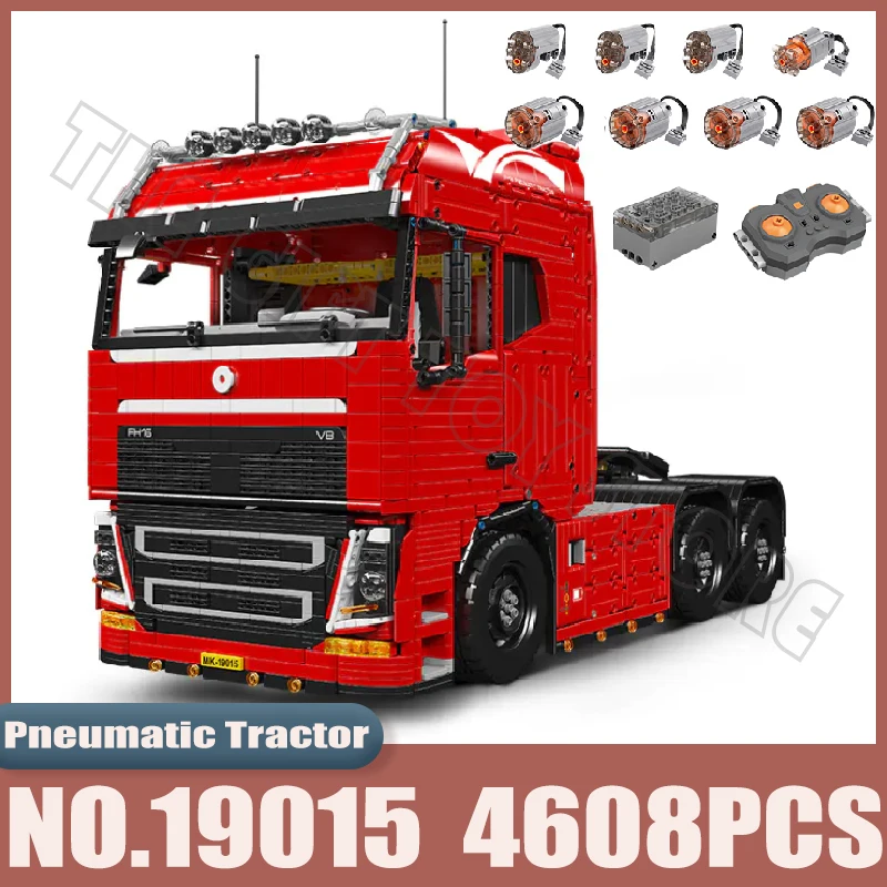 MOULD KING High-Tech Power FH16 Pneumatic Tractor Model 19015 Heavy Duty Trailer Truck Car Building Block Brick Children Toys