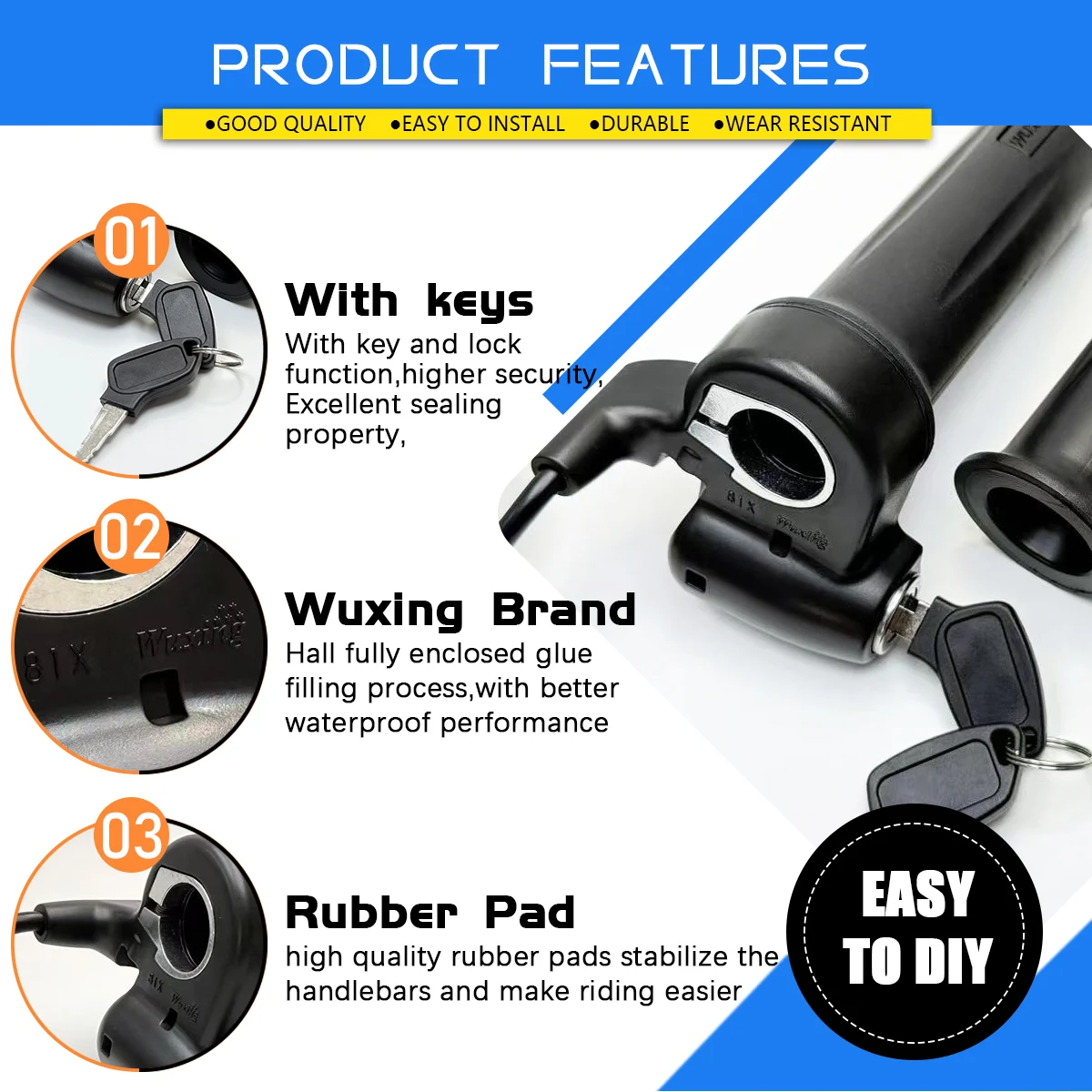 

Electric Bicycle Full Twist Throttle 81X with Electric Door Lock Key Accelerator for Electric Scooter E-bike Motorcycle Tricycle